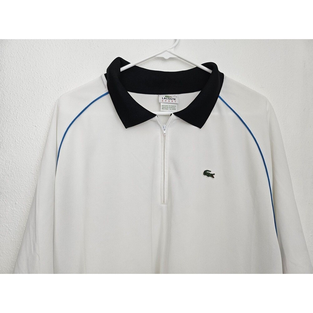 Locoste Sport Mens Zip  Polo Sz 8 ( 3x ) Modern Prep White With Blue piping.